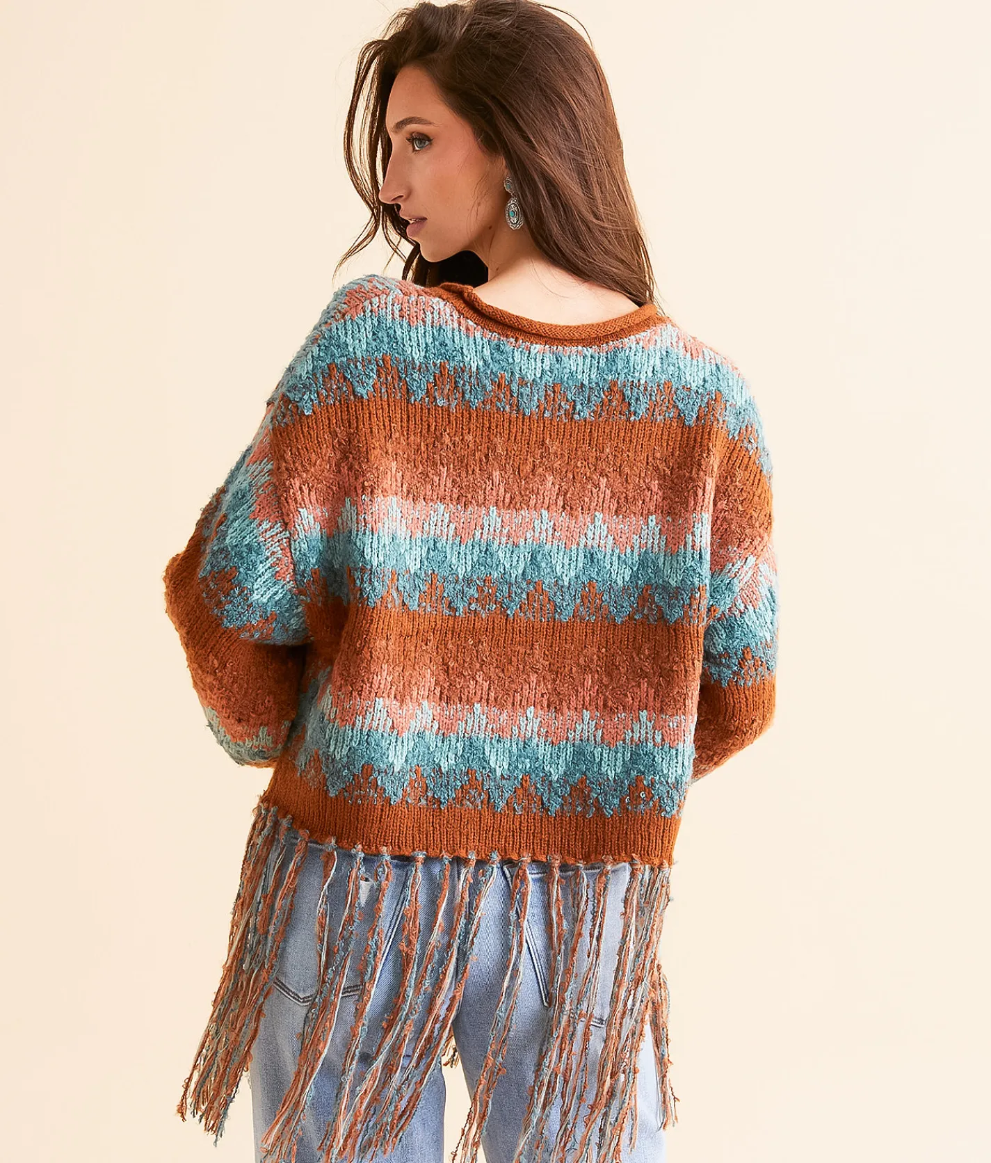 Tops | Miss Me Fringe Sweater Brick Red