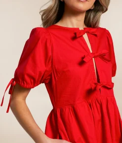 Dresses | Willow & Root Front Tie Bubble Dress Red