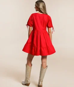 Dresses | Willow & Root Front Tie Bubble Dress Red