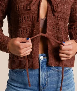 Willow & Root Front Tie Cardigan Sweater Sable Sale