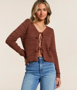 Willow & Root Front Tie Cardigan Sweater Sable Sale