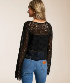 Beivy Front Tie Cropped Cardigan Sweater Black