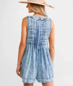 Veveret Front Tie Denim Romper White Online
