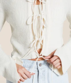 TIC TOC Front Tie Heathered Cardigan Sweater Wheat Best