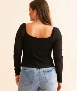 Tops | Willow & Root Front Tie Lace Top Black