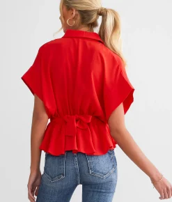 Hyfve Front Tie Peplum Blouse Hibiscus Best
