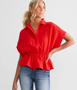 Hyfve Front Tie Peplum Blouse Hibiscus Best