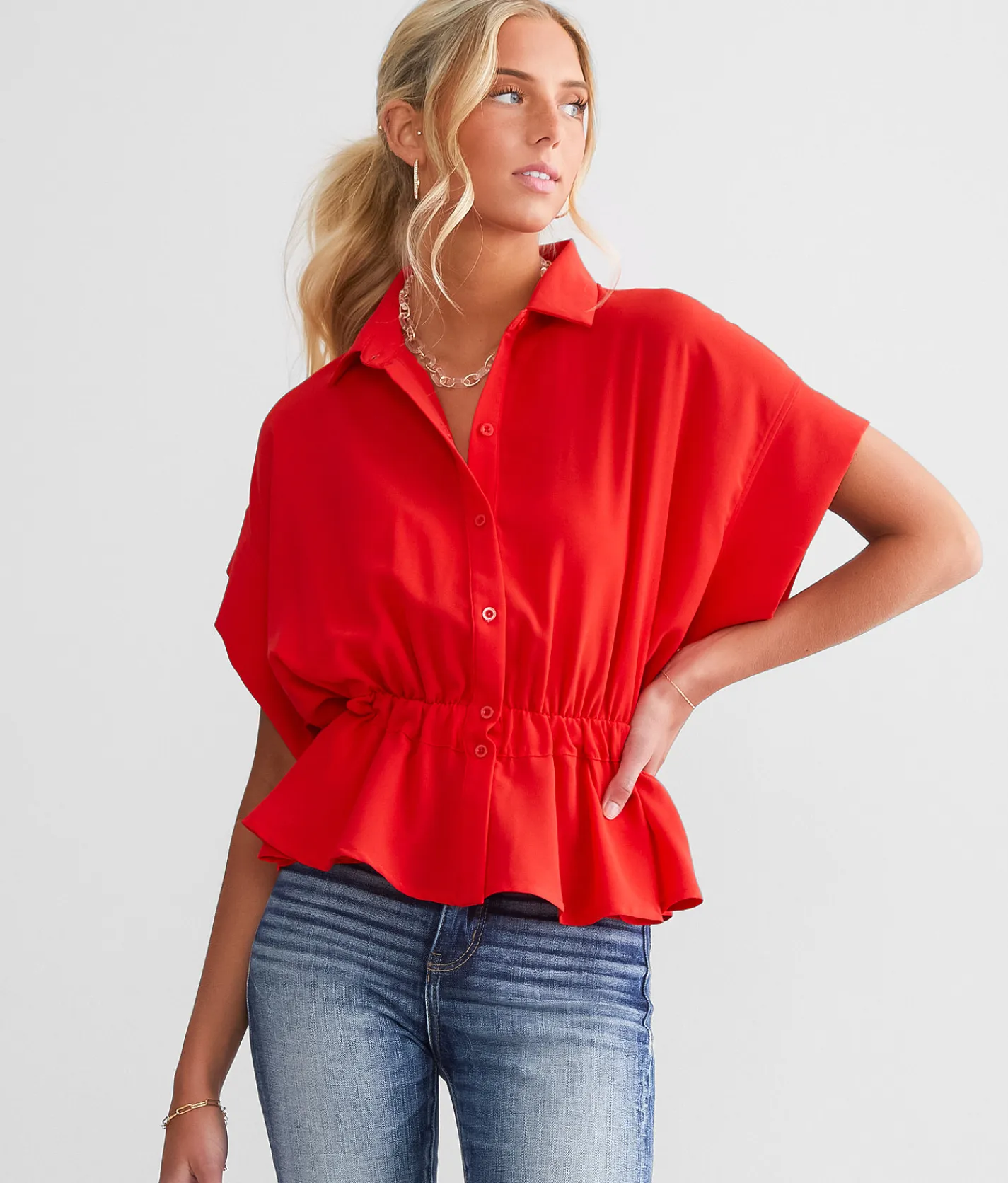Hyfve Front Tie Peplum Blouse Hibiscus Best