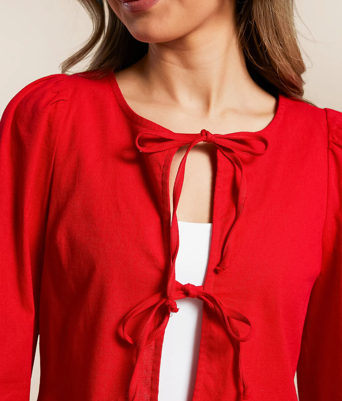 Willow & Root Front Tie Peplum Top Red Online