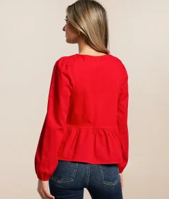 Willow & Root Front Tie Peplum Top Red Online