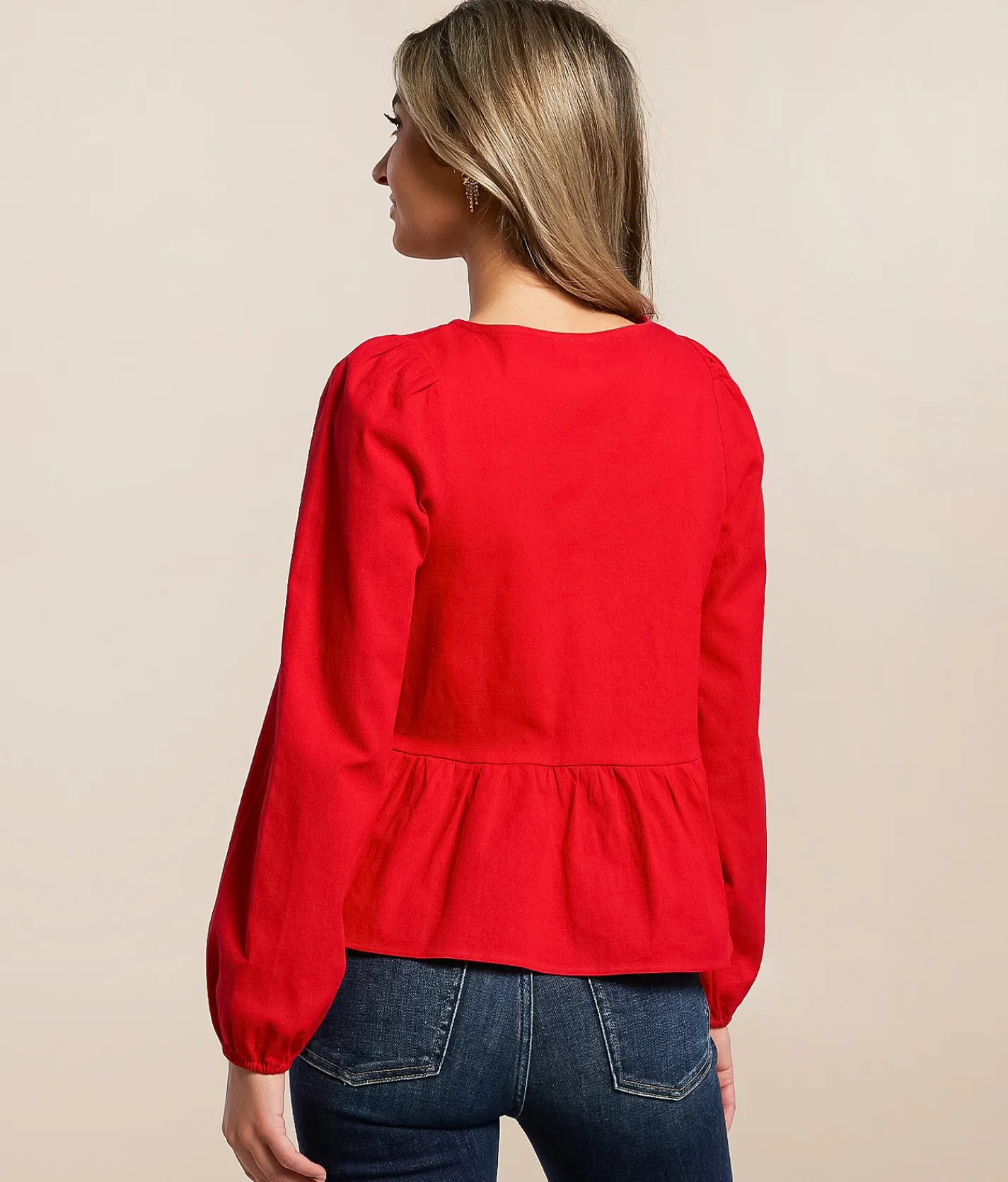 Willow & Root Front Tie Peplum Top Red Online