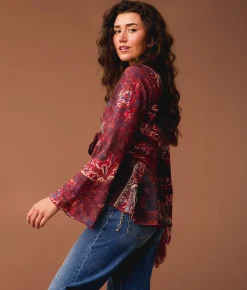 Gimmicks Front Tie Ruffle Top Brown Multi Online