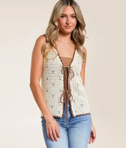 Tops | Willow & Root Front Tie Sweater Tank Top Cream