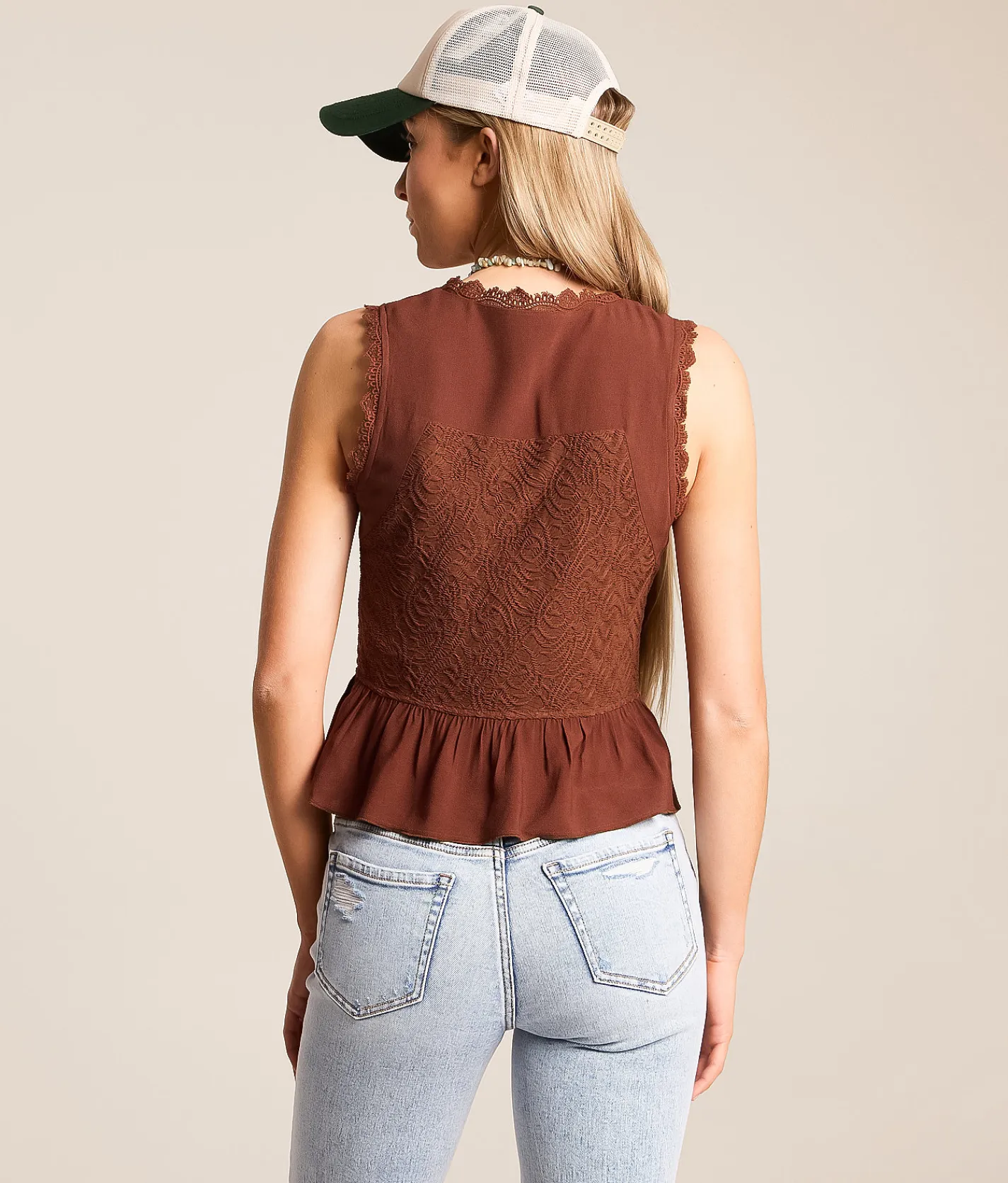 Miss Me Front Tie Tank Top Copper Brown Online
