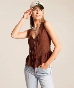 Miss Me Front Tie Tank Top Copper Brown Online