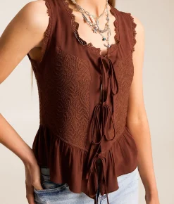Miss Me Front Tie Tank Top Copper Brown Online