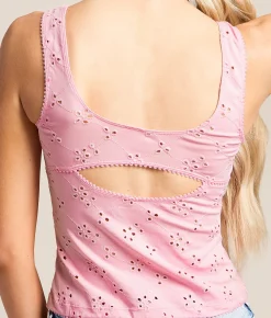 Tops | Free People Full Bloom Eyelet Cropped Cami Tank Top Black