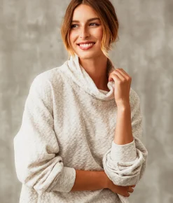 Activewear | Buckle Black Funnel Neck Textured Pullover White Grey