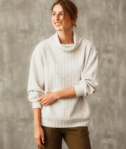 Activewear | Buckle Black Funnel Neck Textured Pullover White Grey