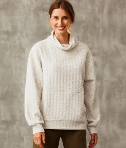 Activewear | Buckle Black Funnel Neck Textured Pullover White Grey