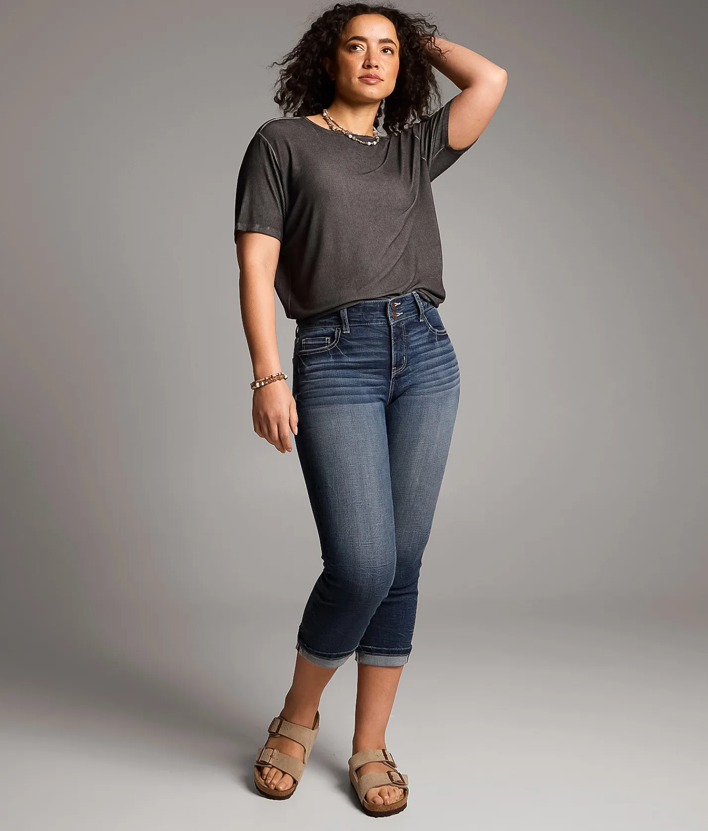 BKE Gabby Cuffed Stretch Capri Jean Galvan 2 Outlet