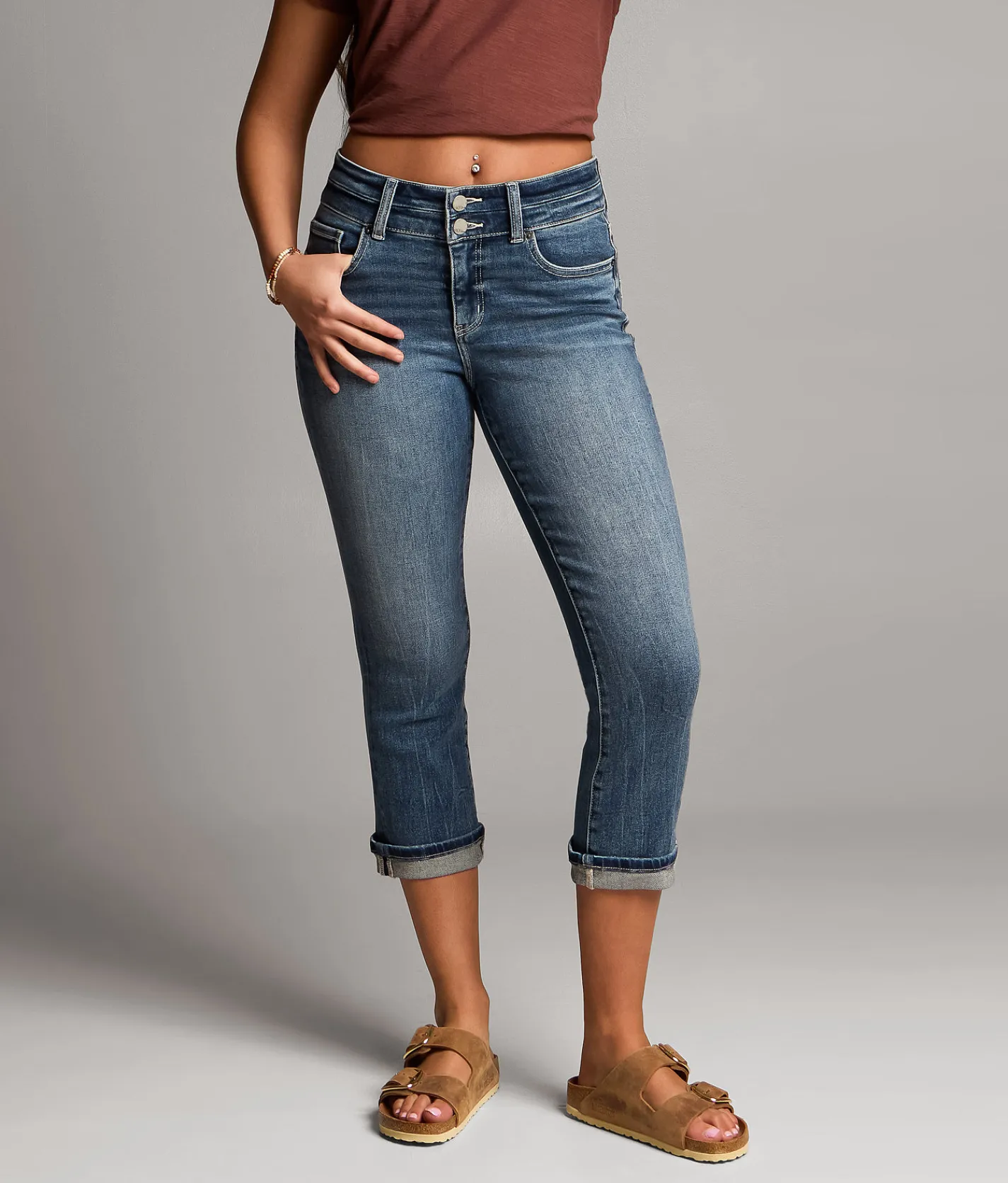 BKE Gabby Cuffed Stretch Capri Jean Cerney 3 Outlet