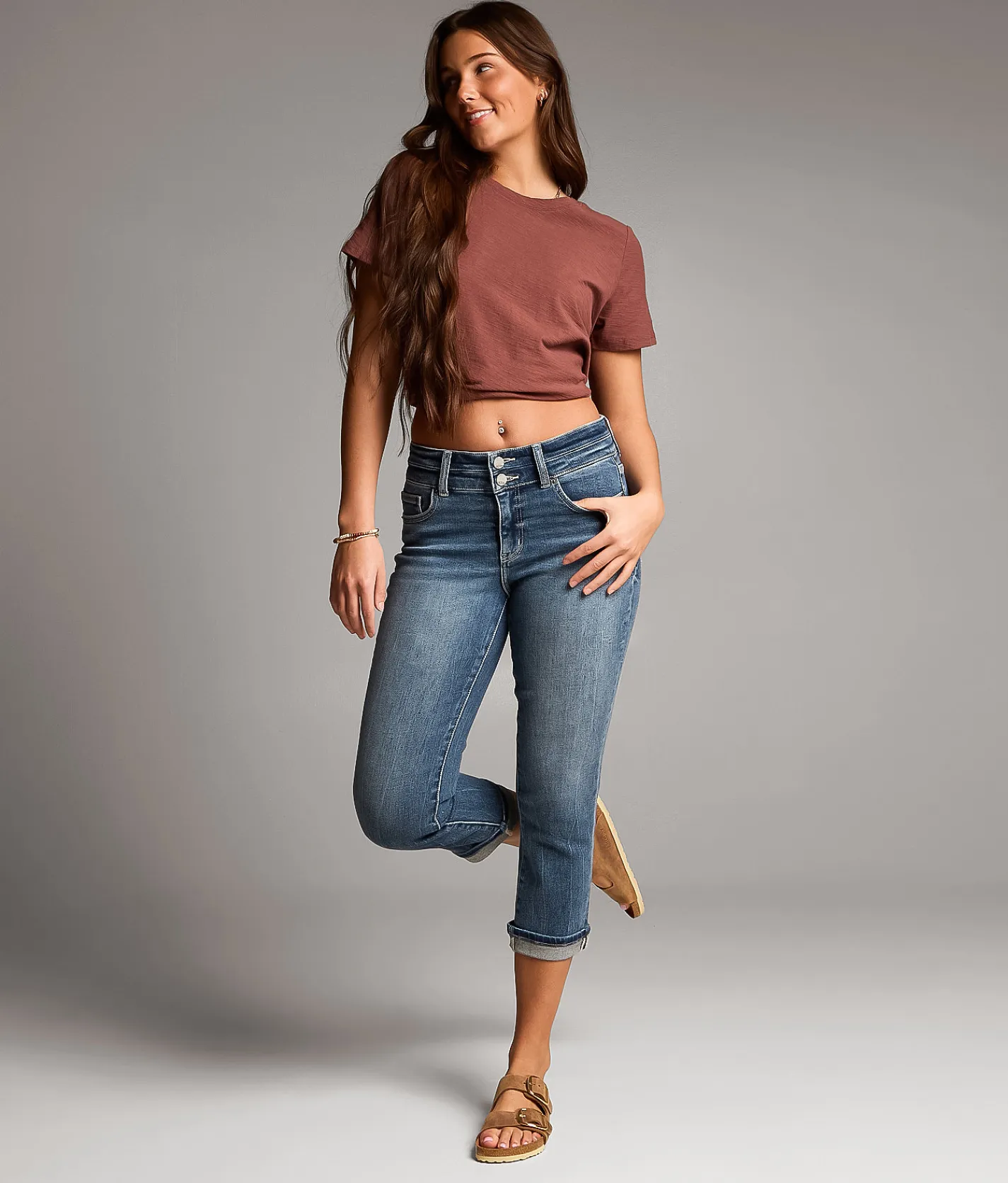 BKE Gabby Cuffed Stretch Capri Jean Cerney 3 Outlet
