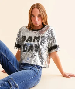 DH Apparel Game Day Sequin Cropped Top Silver