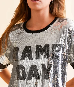 DH Apparel Game Day Sequin Cropped Top Silver