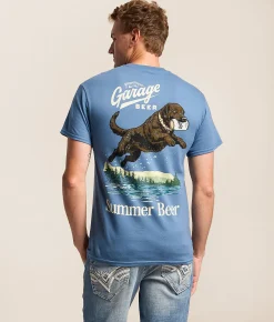 American Needle Garage Beer Summer Dog T-Shirt Indigo Blue Hot