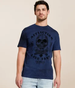 Graphic T-Shirts | Affliction Garage Dusk T-Shirt Cobalt Blue