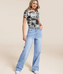 Habitual Gemma Wide Leg Studded Stretch Jean Splash Discount