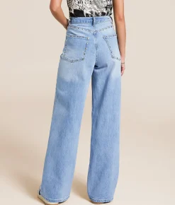 Habitual Gemma Wide Leg Studded Stretch Jean Splash Discount
