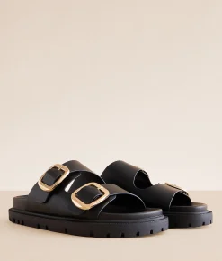 Mia Geny Big Buckle Sandal Coffee New