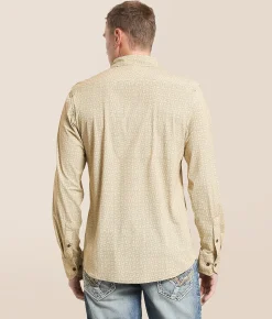 J.B. Holt Geo Athletic Performance Stretch Shirt Cream Brown Best