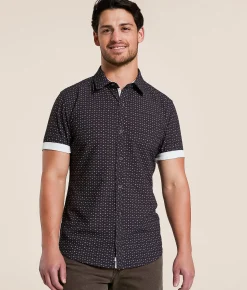 J.B. Holt Geo Tailored Performance Stretch Shirt Black Cream Brown New