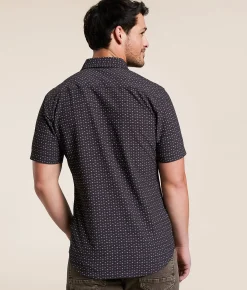 J.B. Holt Geo Tailored Performance Stretch Shirt Black Cream Brown New