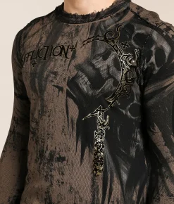 Tops|Graphic T-Shirts | Affliction Ghost Dog Reversible Thermal Tobacco Brown Black