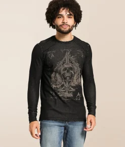 Tops|Graphic T-Shirts | Affliction Ghost Dog Reversible Thermal Tobacco Brown Black