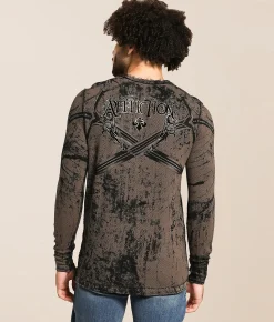 Tops|Graphic T-Shirts | Affliction Ghost Dog Reversible Thermal Tobacco Brown Black