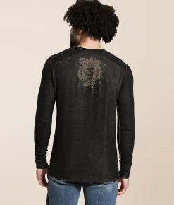 Tops|Graphic T-Shirts | Affliction Ghost Dog Reversible Thermal Tobacco Brown Black