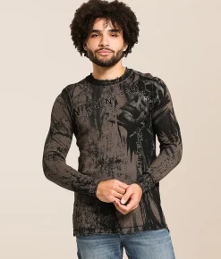 Tops|Graphic T-Shirts | Affliction Ghost Dog Reversible Thermal Tobacco Brown Black