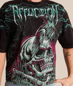 Tops|Graphic T-Shirts | Affliction Ghost Image T-Shirt Black Brown Lava Wash