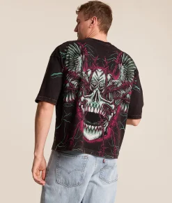 Tops|Graphic T-Shirts | Affliction Ghost Image T-Shirt Black Brown Lava Wash