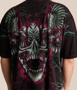 Tops|Graphic T-Shirts | Affliction Ghost Image T-Shirt Black Brown Lava Wash