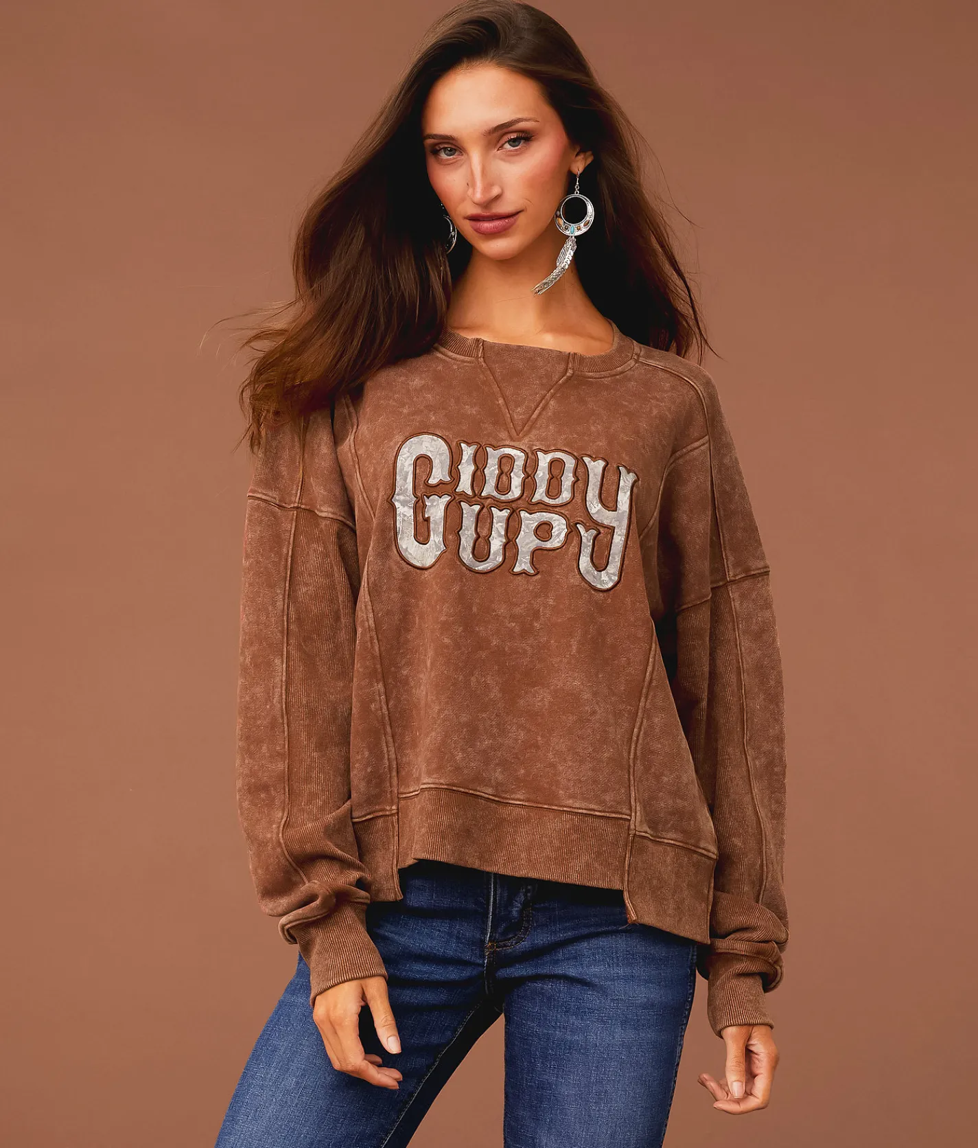 Tops | Sterling & Stitch Giddy Up Camo Pullover Friar Brown