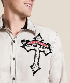 Affliction Gilded Light Stretch Shirt Beige Clearance