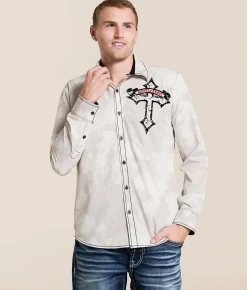 Affliction Gilded Light Stretch Shirt Beige Clearance