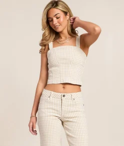 Tops | HIDDEN Gingham Denim Cropped Tank Top Big Tan Gingham