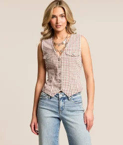 Tops | HIDDEN Gingham Denim Stretch Vest Chestnut Gingham